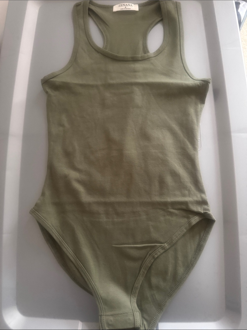 Zenana Outfitters Olive Green Racerback Bodysuit